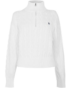 Polo Ralph Lauren Cable 1/4 Zip Knitted Top - White