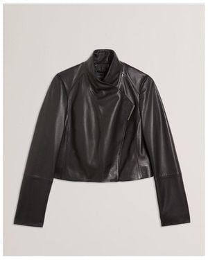 Ted Baker Cropped Leather Overcoat - Black