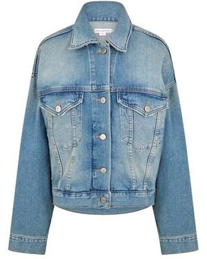 GOOD AMERICAN Cropped Tracker Denim Jacket - Blue