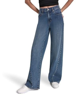 DKNY Jeans High Rise Modern Wide Leg W/ Curved Studded Forward Seam - Blue