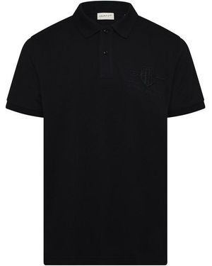 GANT Tonal Shield Rugger Short Sleeve Polo Shirt - Black