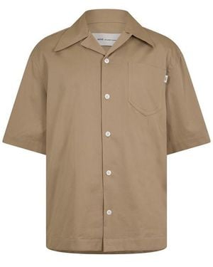 Ami Paris Camp Collar Short Sleeve Plain Shirt - Natural