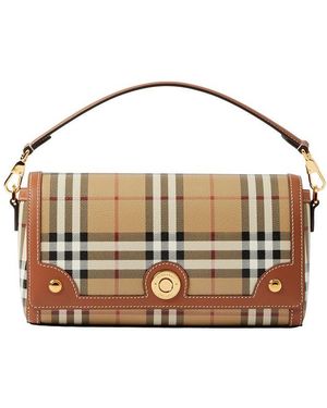 Burberry Check Cotton Top Handle Note Bag - Brown