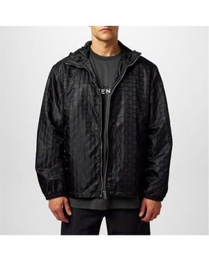 Givenchy 4G Monogram Wind Resistant Hooded Long Sleeve Windbreaker - Black