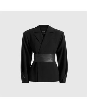 Manière De Voir Twist Sleeve Belted Blazer - Black