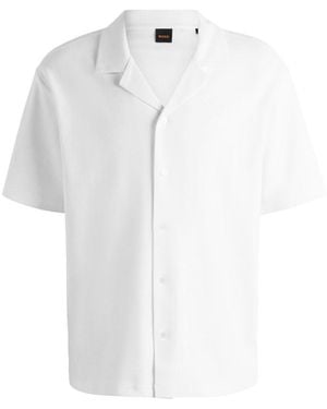 BOSS Embroidered Waffle Bowling Shirt - White