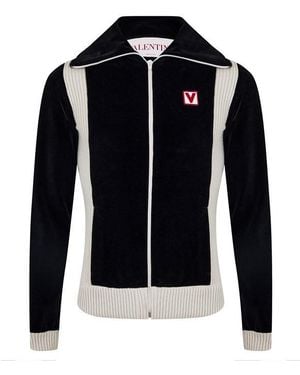 Valentino Chez High-Neck Chenille Cotton Long Sleeve Softshell Jacket - Black