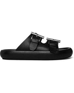 McQueen Leather Double Buckle Sandals - Black