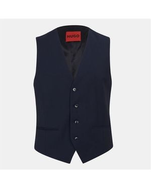 HUGO Wool Four-Button Slim Fit Waistcoat - Blue