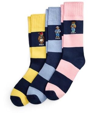 Polo Ralph Lauren Polo Bear Striped 3-Sock Gift Set - Blue