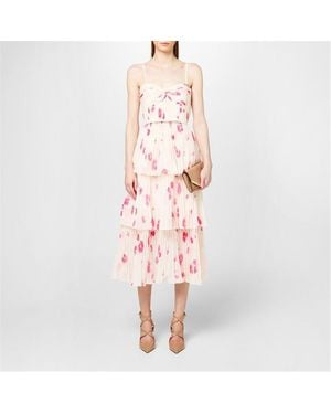 Self-Portrait Printed Tiered Midi Dress - Pink