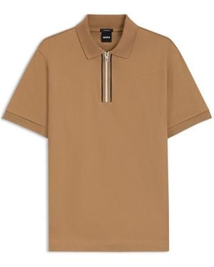 BOSS H-Paras 65 Polo Quarter Zip Shirt - Brown