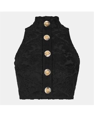 Balmain Short Sleeve Crop Top - Black