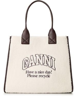 Ganni Shopper Sherling Tote Bag - Natural