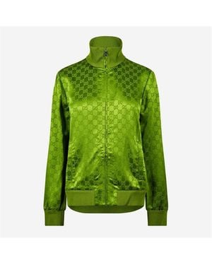 Gucci Jacquard Gg Viscose Funnel Neck Long Sleeve Bomber Jacket - Green