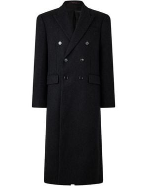 Gucci Double-Breasted Web Overcoat - Black