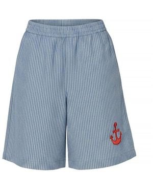 Stella Nova Striped Anchor Embroidered Shorts - Blue