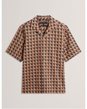 Ted Baker Patterned Short Sleeve Shirt - Brown