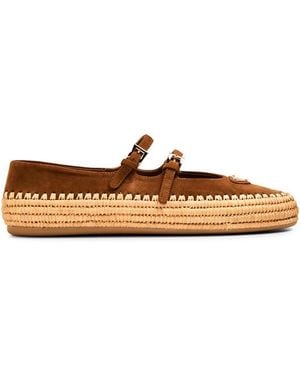 Prada Nappa Leather And Raffia Ballerinas - Brown