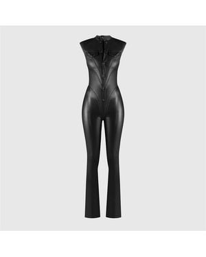 Manière De Voir Wax Coated Denim Jumpsuit - Black