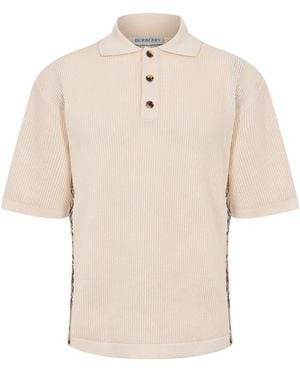 Burberry Knitted Short Sleeve Polo Shirt - Natural