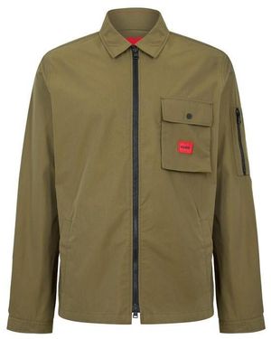 HUGO Emmond Cotton Long Sleeve Zip Overshirt - Green