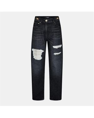 Versace Structured Denim Wide Leg Jeans - Blue