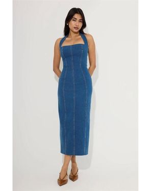 Odd Muse Denim Midi Long Dress - Blue