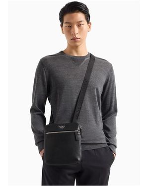 Emporio Armani Regenerated Saffiano Leather Flat Shoulder Bag - Blue