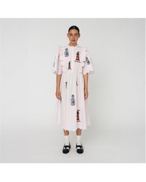 Stella Nova Embroidered Midi Dress With Scallops - Pink