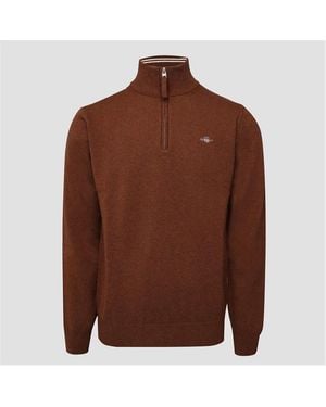 GANT Superfine Lambswool Half Zip Jumper - Brown