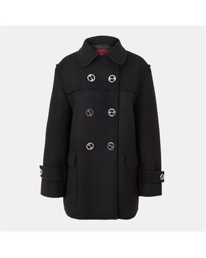 Gucci Wool Long Sleeve Oversized Fit Pea Coat - Black