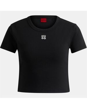 HUGO Short Sleeve Crop Top With Embroidered Logo Detail (Delanor) - Black