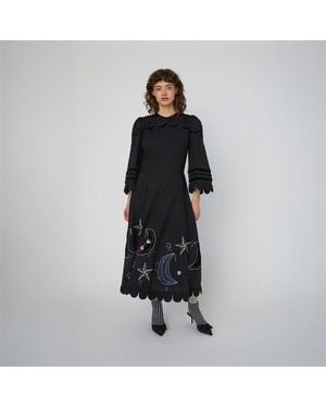 Stella Nova Moon And Star Embroidered Midi Dress - Black
