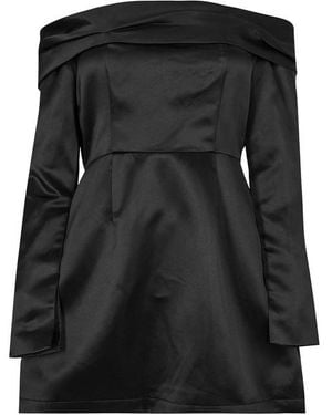 Odd Muse Satin Bardot Mini Dress - Black