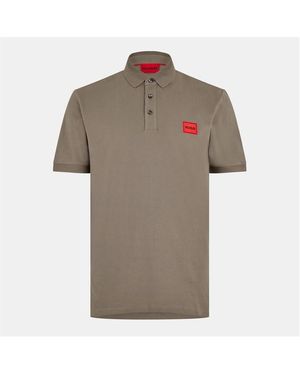 HUGO Deruso Short Sleeve Polo Shirt With Logo Detail And Ribbed Collar - Grey