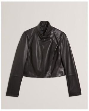 Ted Baker Cropped Leather Overcoat - Black