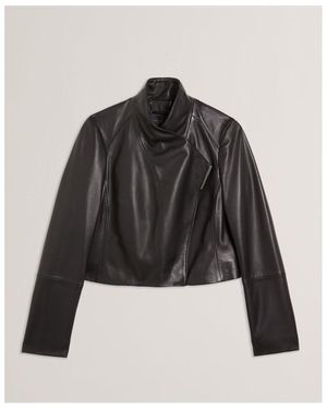 Ted Baker Cropped Leather Overcoat - Black