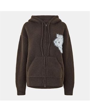 The Couture Club Fluffy Knit Zip Hoodie - Brown