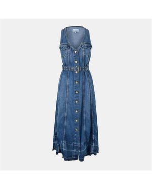 Ganni Belted A Line Dress - Blue