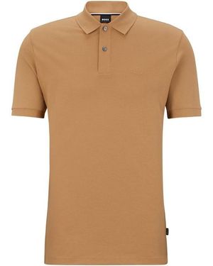 BOSS Pallas Polo Iconic Logo Embroidered Shirt - Brown
