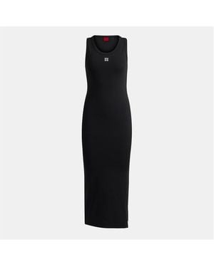 HUGO Nalimera Ribbed Midi Dress With Logo Detail - Black