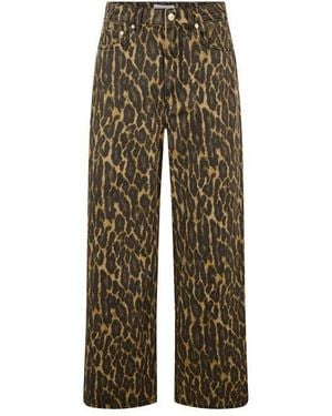 Ganni Printed Denim Baggy Wide Leg Jeans - Natural