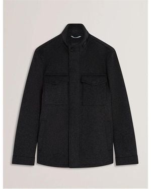 Ted Baker Funnel Neck Overcoat - Black