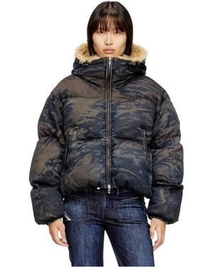 DIESEL W-Aves-Fur Cotton Oversized-Fit Short Puffer Jacket - Black