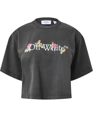 Off-White c/o Virgil Abloh Short-Sleeve Floral Cotton Cropped T-Shirt - Black