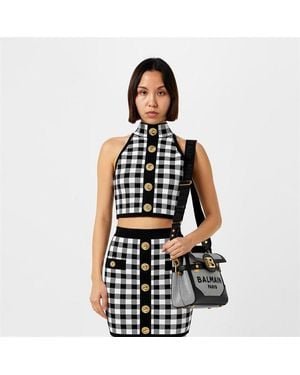 Balmain Fine Gingham Knit Tank Top - Black
