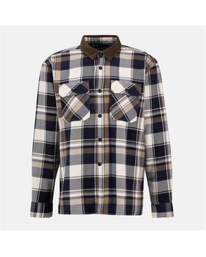 Barbour Grasmoor Check Pattern Corduroy Collar Long Sleeve Overshirt - Grey