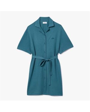 Lacoste Linen And Cotton Belted Shirt Dress - Blue