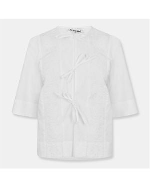 Ganni Anglaise Short Sleeve Blouse - White